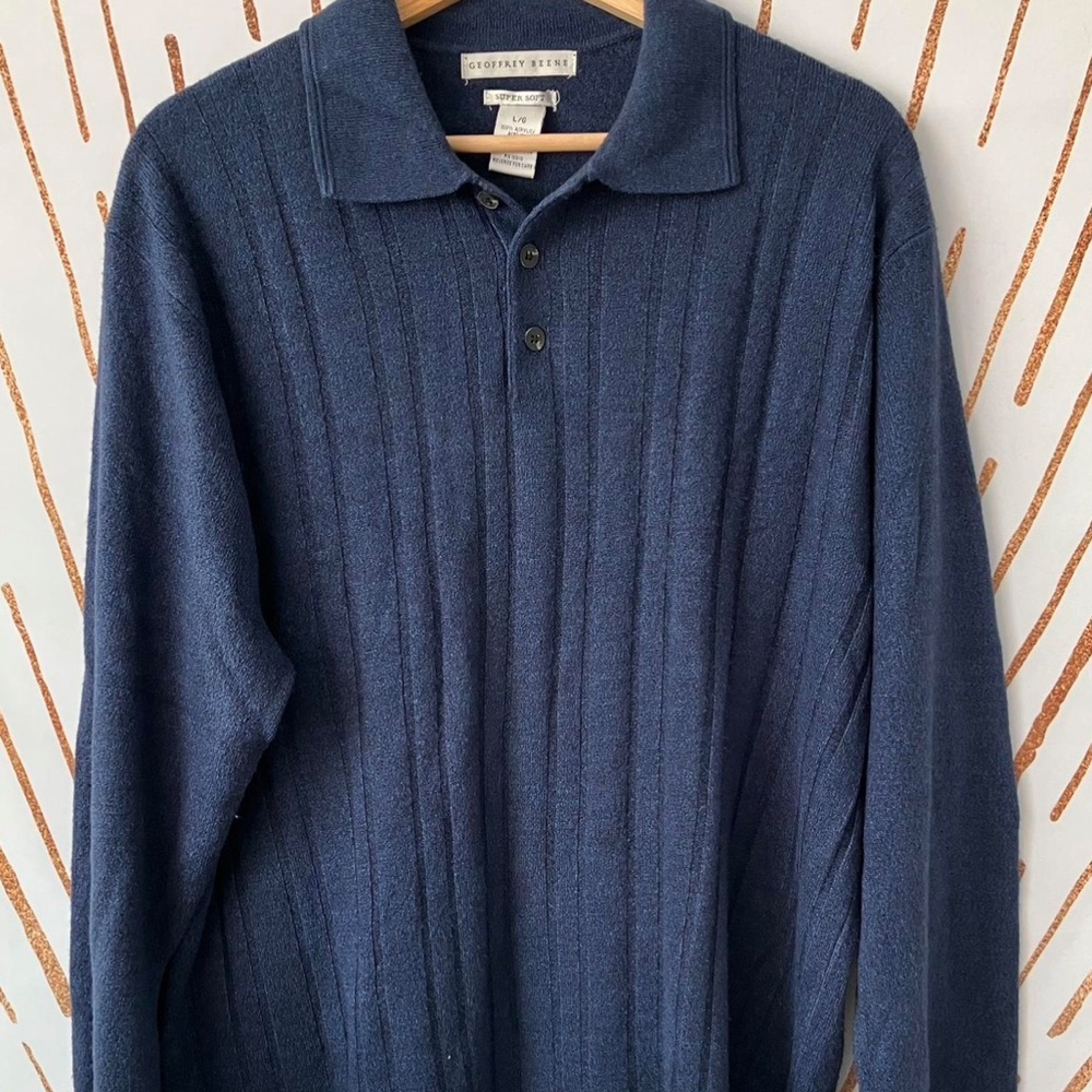 Geoffrey Beene Navy Ribbed Polo Dress Shirt - Men